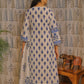 Blue Cotton Kurti Set with Floral Dupatta & Pant – 3 Piece