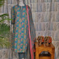Pink Floral Cotton Kurti Set with Striped Pant & Dupatta