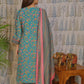 Pink Floral Cotton Kurti Set with Striped Pant & Dupatta