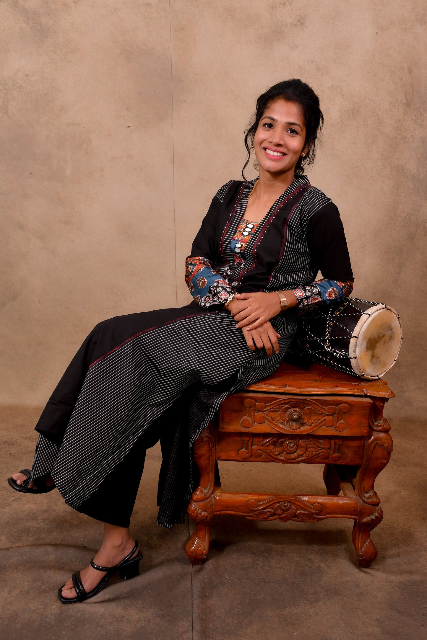 Black Cotton 3-Piece Set for Women with Dupatta and Mirror Work