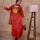Red Cotton 3-Piece Set for Women with Ajrak Print Detailing