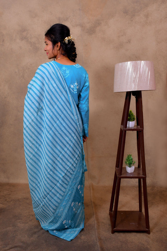 Sky Blue Cotton 3-Piece Set for Women with Bandhani Print & Sequin Work
