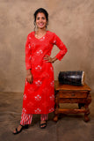 Orange Cotton 3-Piece Set for Women with Bandhani Print & Sequin Work