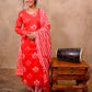 Orange Cotton 3-Piece Set for Women with Bandhani Print & Sequin Work