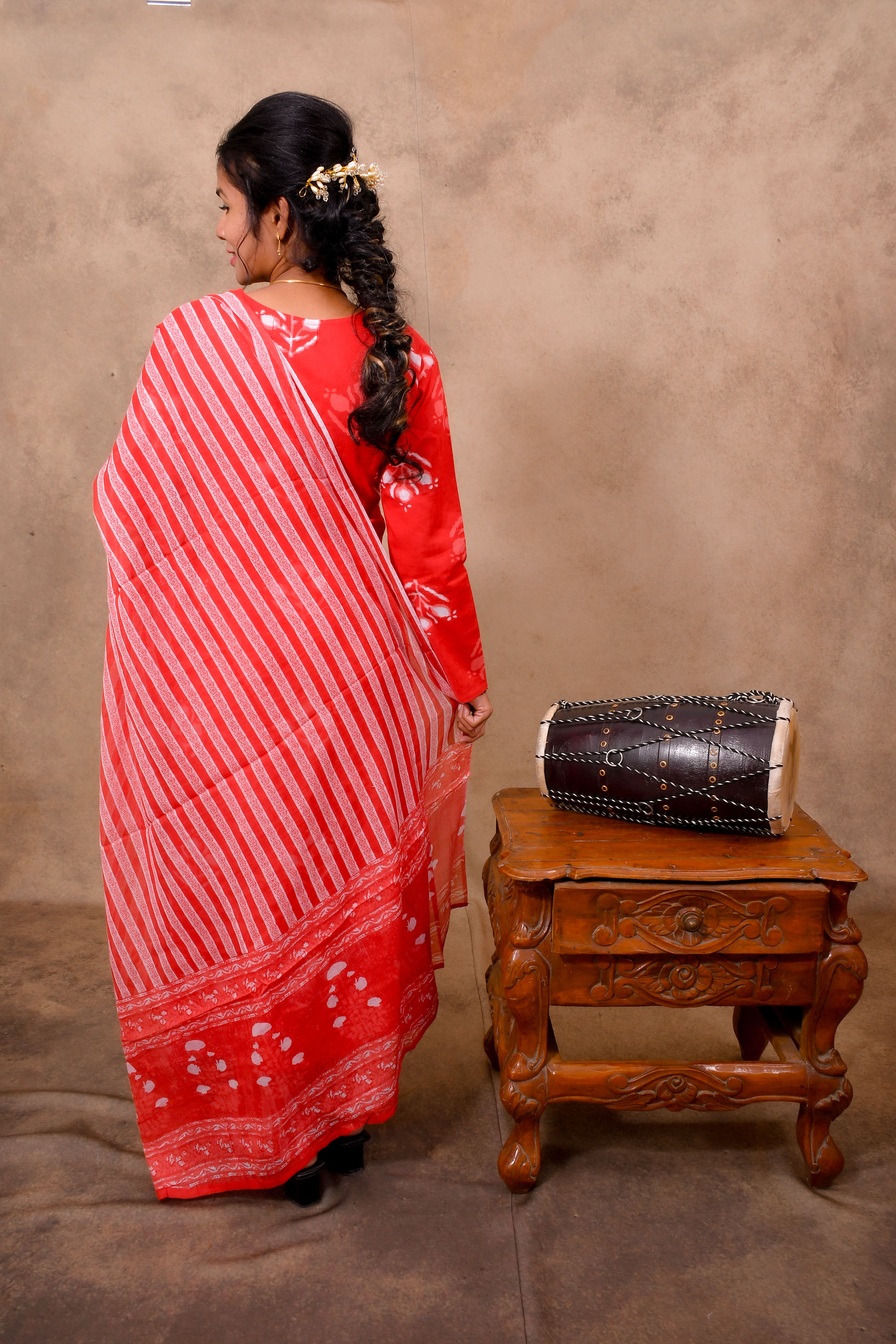 Orange Cotton 3-Piece Set for Women with Bandhani Print & Sequin Work