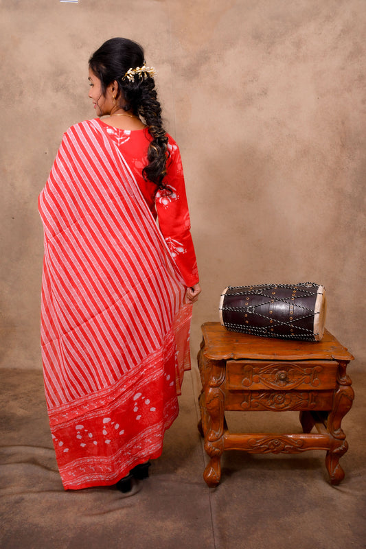 Orange Cotton 3-Piece Set for Women with Bandhani Print & Sequin Work
