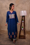 Blue Cotton 3-Piece Set for Women with Kalamkari Print & Palazzo Pant