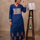 Blue Cotton 3-Piece Set for Women with Kalamkari Print & Palazzo Pant