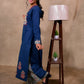 Blue Cotton 3-Piece Set for Women with Kalamkari Print & Palazzo Pant
