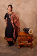 Black Cotton 3-Piece Set for Women with Ajrak Print & Patch Work