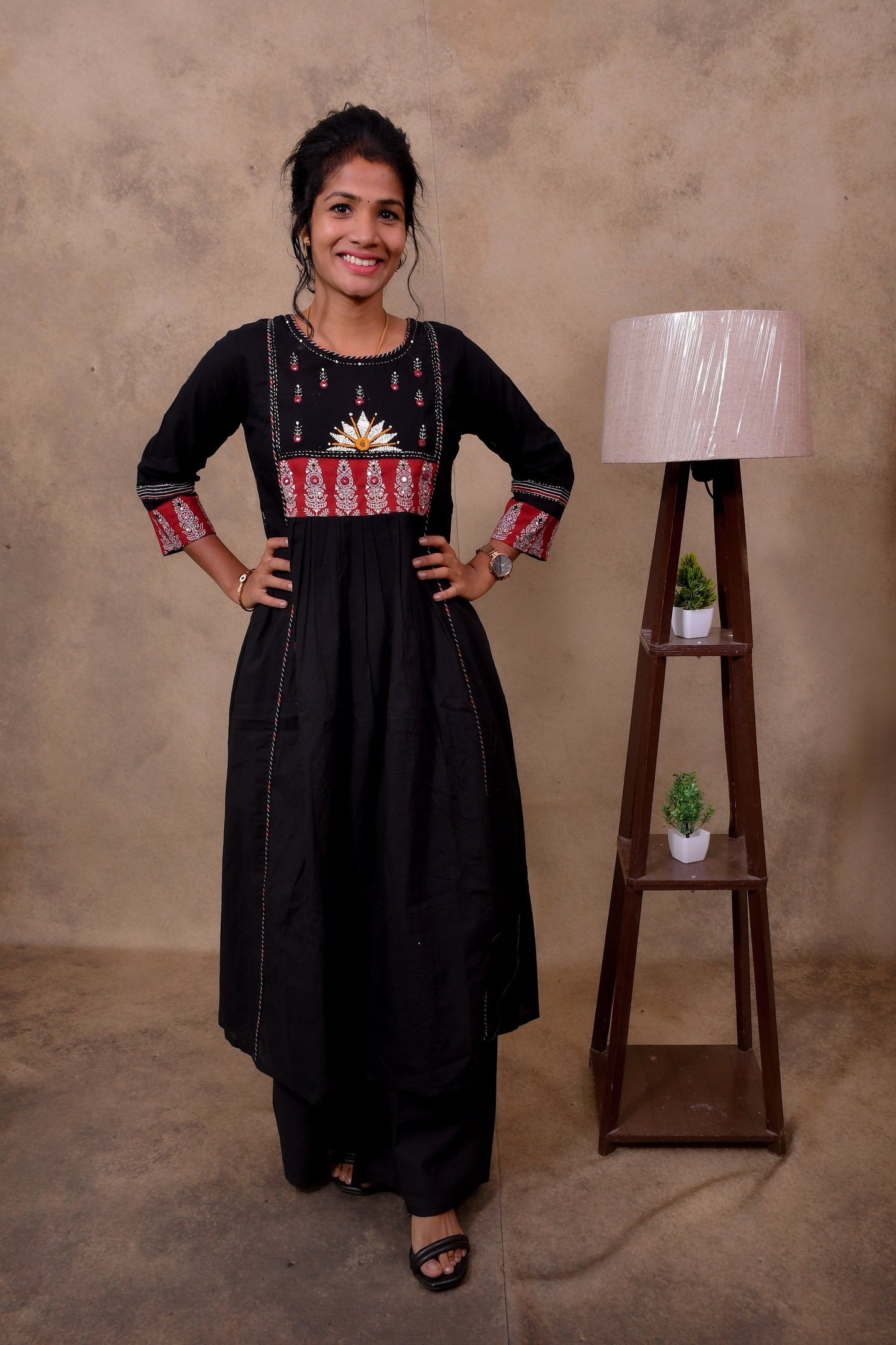 Black Cotton 3-Piece Set for Women with Kantha & Embroidery Work