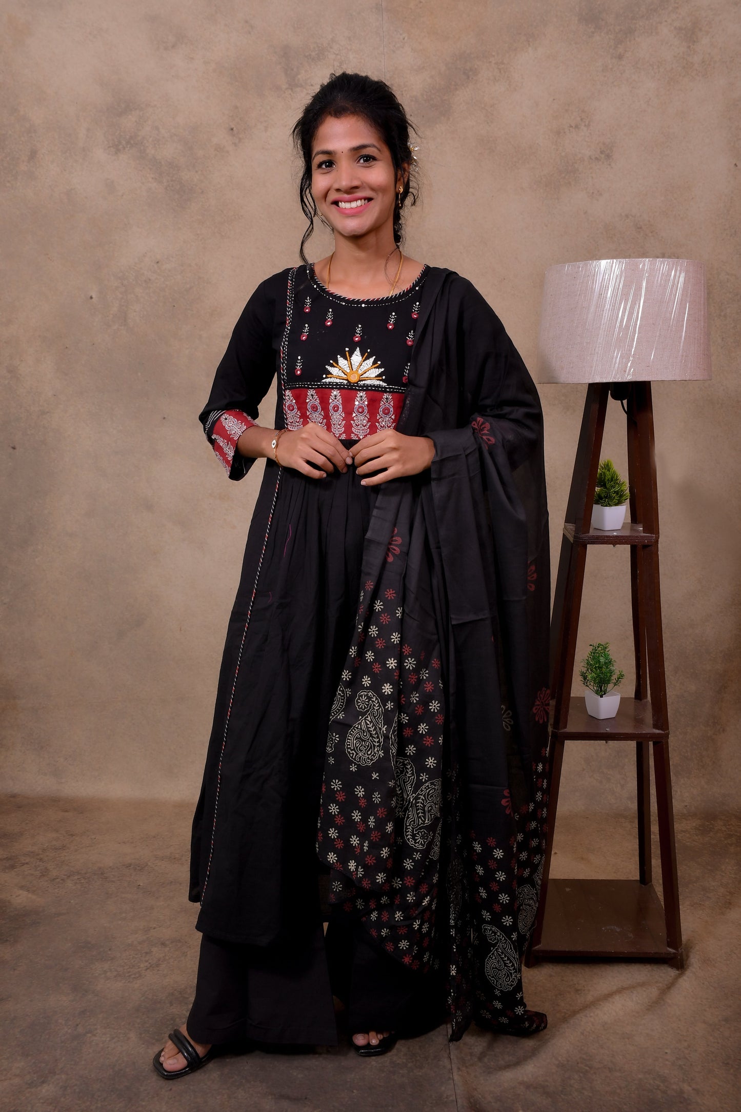 Black Cotton 3-Piece Set for Women with Kantha & Embroidery Work