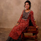 Red Cotton 3-Piece Set for Women with Ajrak Print & Palazzo Pant