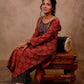 Red Cotton 3-Piece Set for Women with Ajrak Print & Palazzo Pant
