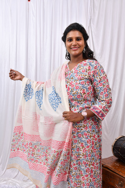 Premium Cotton 3-Piece Set for Women with Elegant Small Flower Prints and Printed designs in Soft Fabric Dupatta