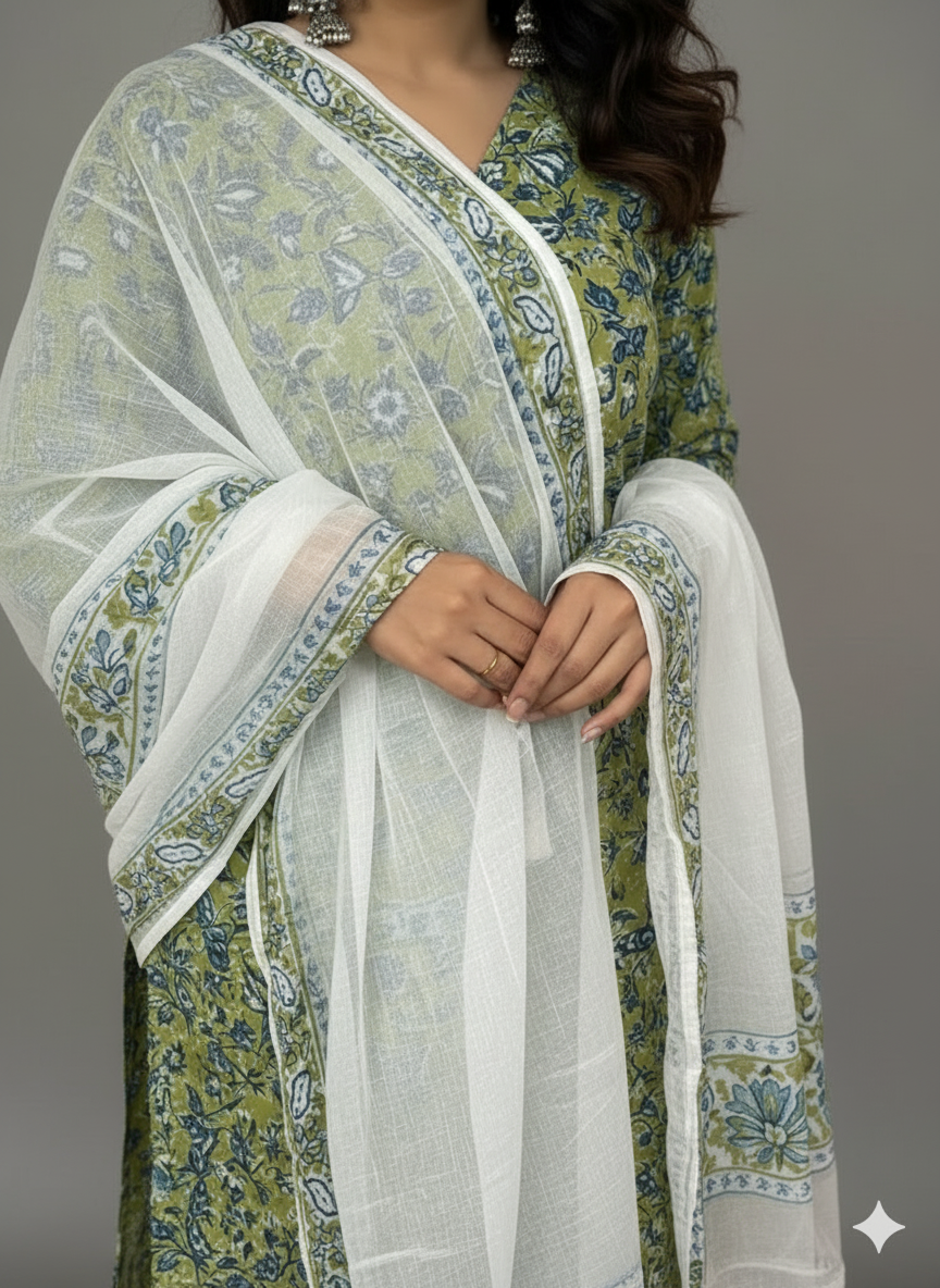 Premium Cotton 3-Piece Set for Women with Elegant Small Flower Print and Printed design in Soft Fabric Dupatta