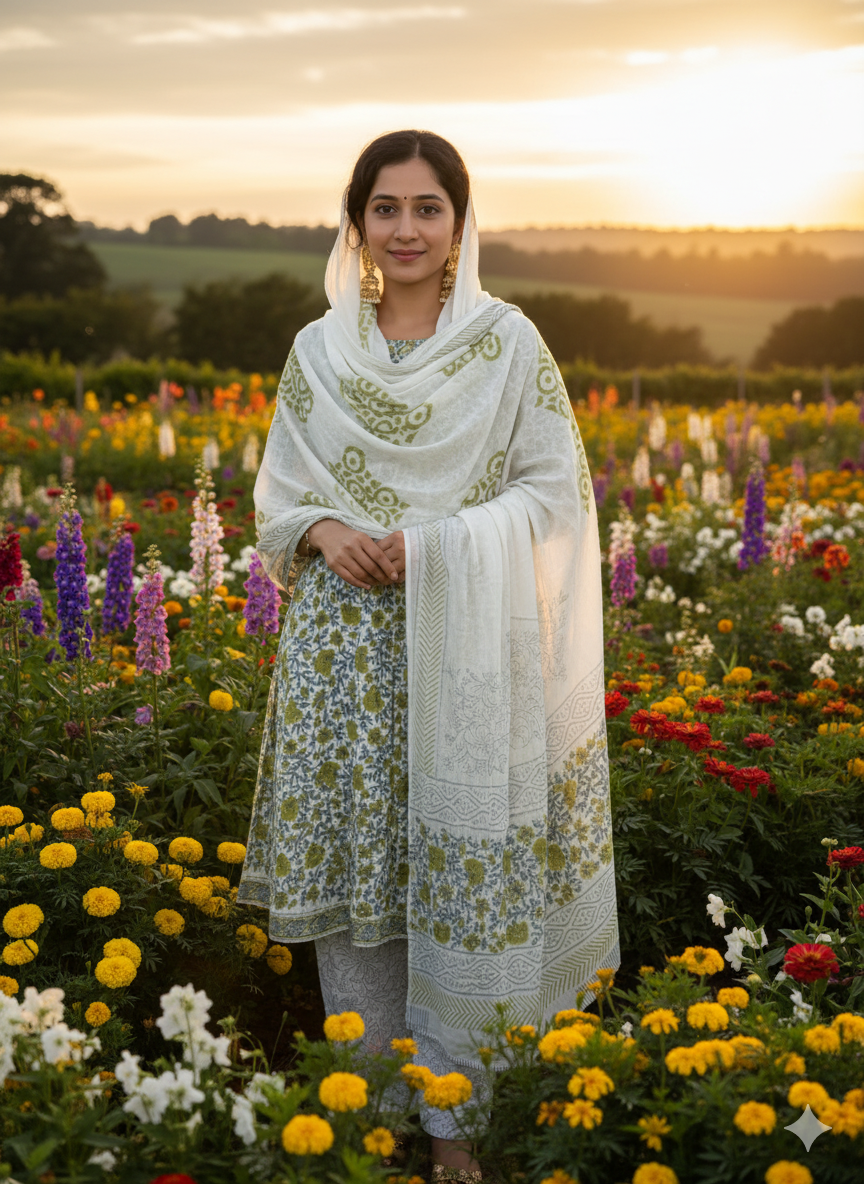 Premium Cotton 3-Piece Set for Women with Elegant Small Flower Print and Printed design in Soft Fabric Dupatta