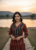 Premium Cotton 3-Piece Set for Women in Maroon & Black Combination with Mango Prints and little Chumiki Work. It comes with Soft Fabric Dupatta