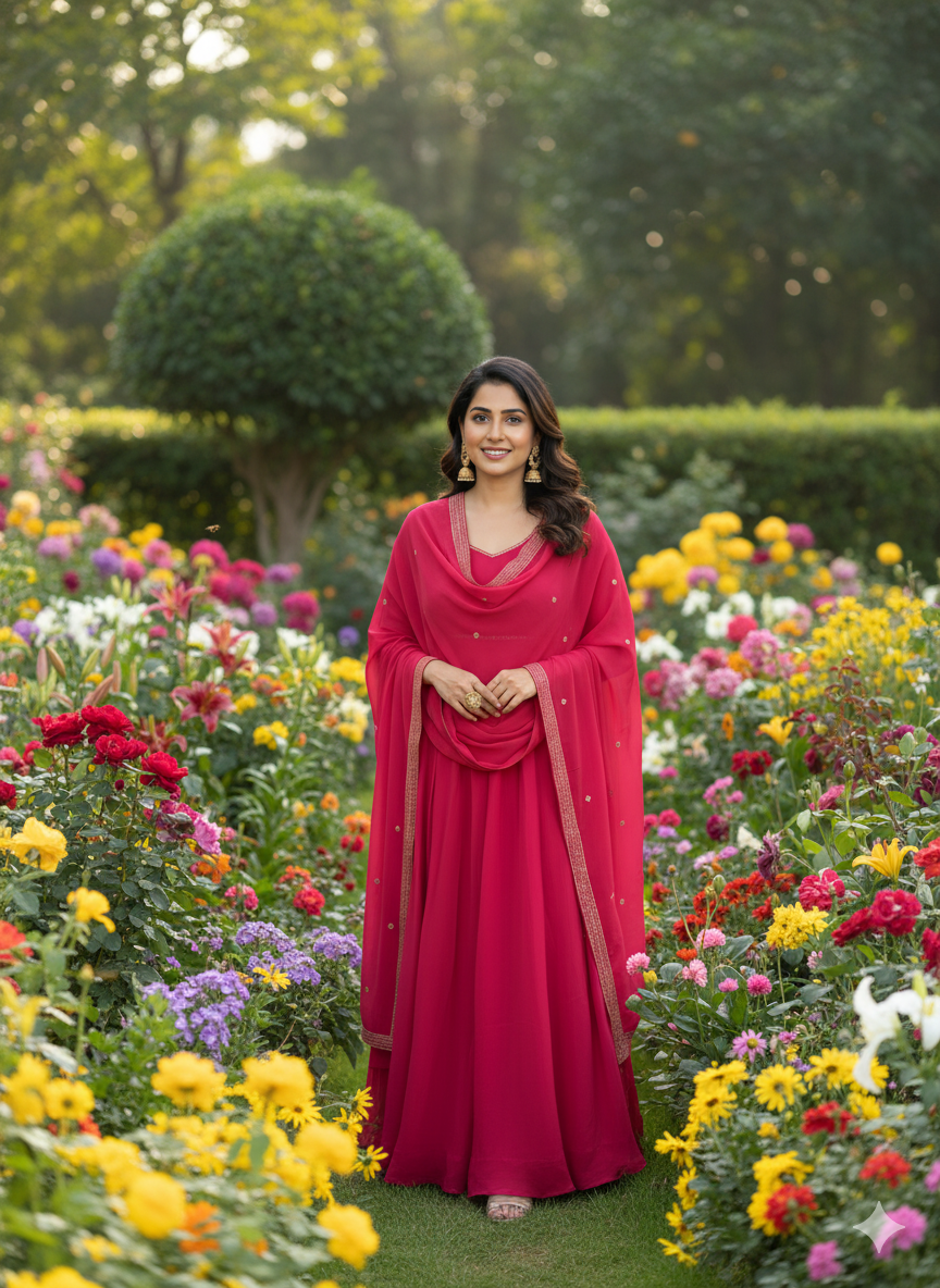 Party Wear 3-Piece Set in Pearl & Thread Work in Yoke & Sleeve. It comes with Chumiki Work as border in Dupatta.
