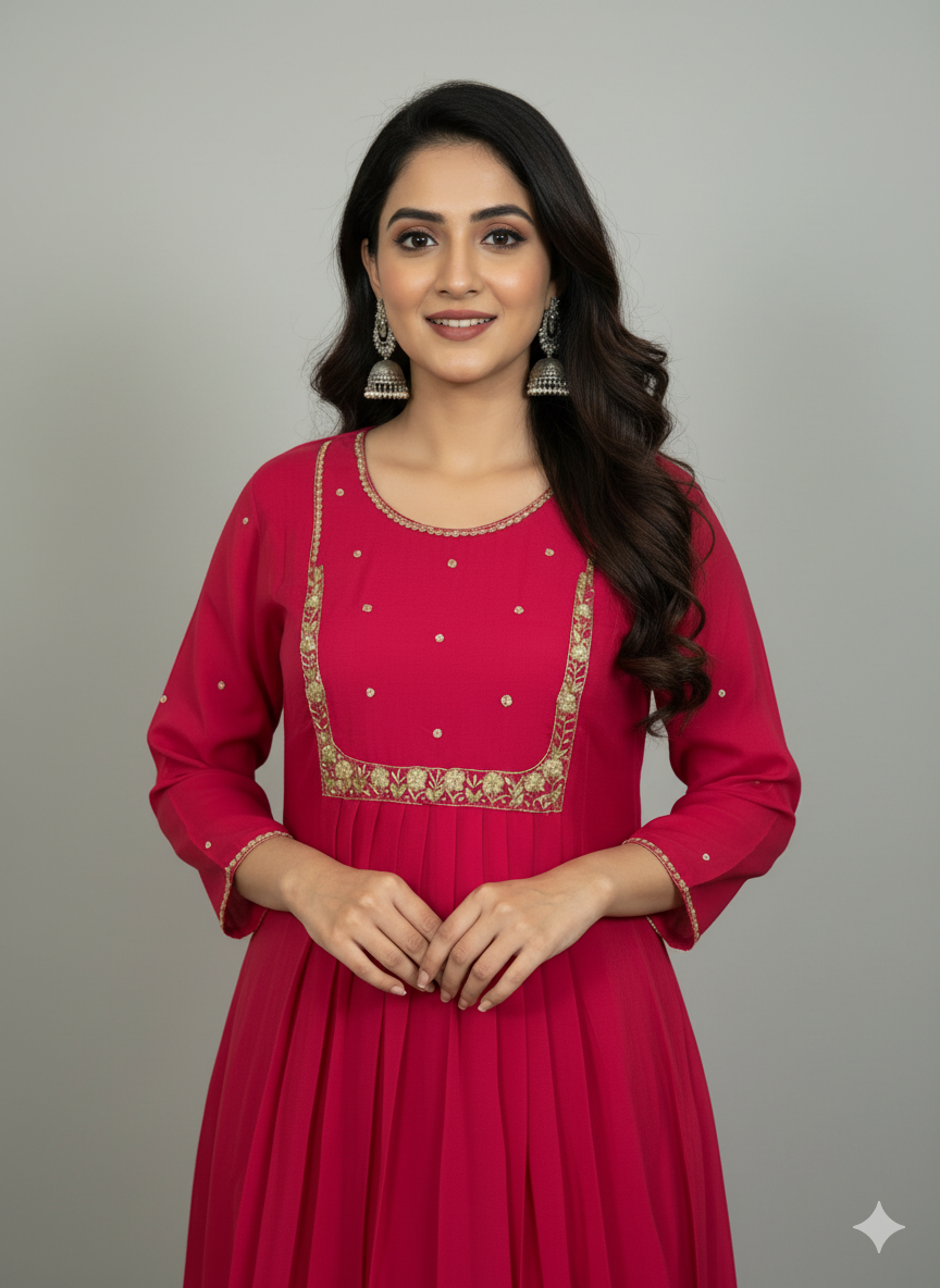 Party Wear 3-Piece Set in Pearl & Thread Work in Yoke & Sleeve. It comes with Chumiki Work as border in Dupatta.
