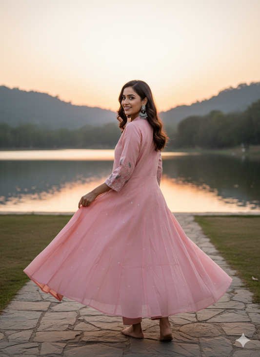 Function Wear 3-Piece Set in Leaf Embroidary design in Yoke & Sleeve. It comes with similar design in Dupatta.