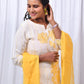 Function Wear 3-Piece Set in Ivory Background with beautiful Yellow Flower designs in Top and Dupatta made out of German Silk