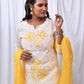Function Wear 3-Piece Set in Ivory Background with beautiful Yellow Flower designs in Top and Dupatta made out of German Silk