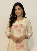 Function Wear 3-Piece Set in Ivory Background with beautiful Pink Flower designs in Top and Dupatta made out of German Silk