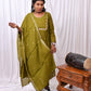 Function Wear 3-Piece Set in Green Background with Thread and Chumiki Work in Top and Dupatta made out of German Silk