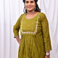 Function Wear 3-Piece Set in Green Background with Thread and Chumiki Work in Top and Dupatta made out of German Silk