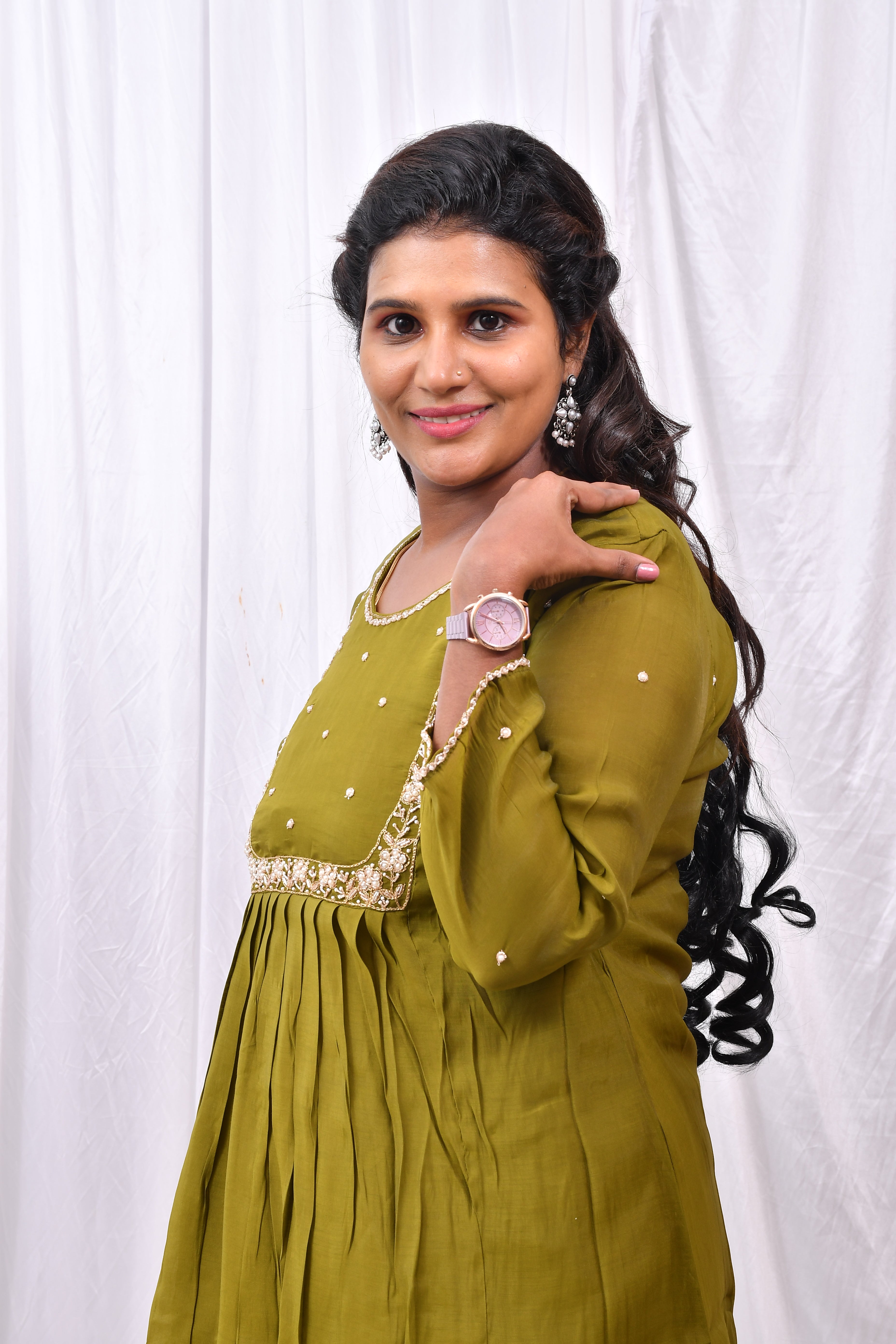Function Wear 3-Piece Set in Green Background with Thread and Chumiki Work in Top and Dupatta made out of German Silk