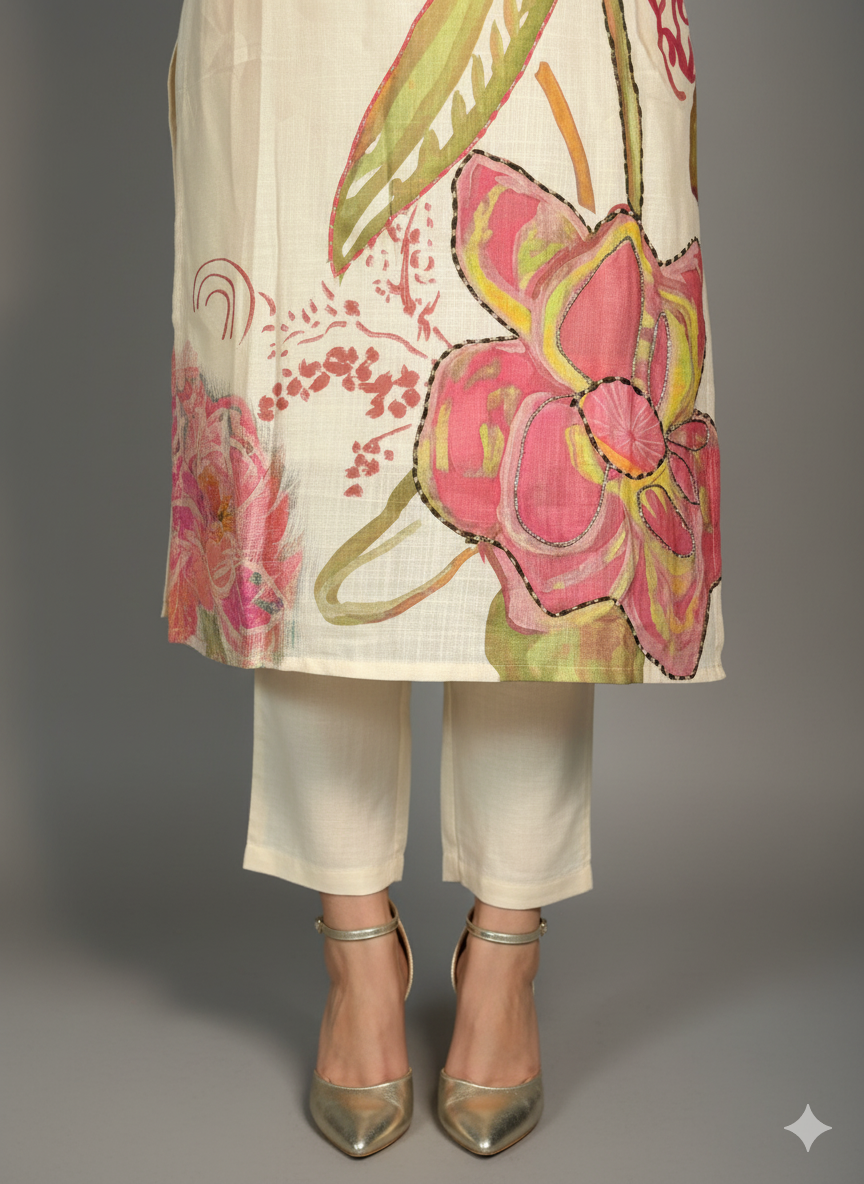 Function Wear 3-Piece Set in Shining Ivory Color with Elegant Printed Design & Lace Work and Matching Printed Design Dupatta