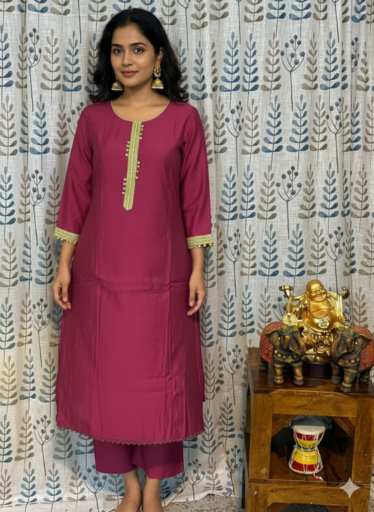 Cotton Wear 3-Piece Set in Pink Background with Patch & Thread Work in Yoke and Contrast Printed Design Dupatta