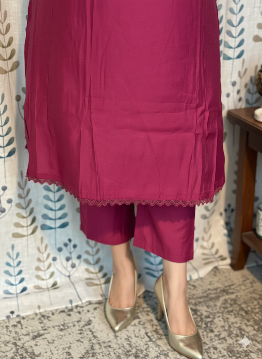 Cotton Wear 3-Piece Set in Pink Background with Patch & Thread Work in Yoke and Contrast Printed Design Dupatta
