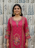 Function Wear 3-Piece Set in Rani Pink Color Background with Elegant Chumiki Work in Top and Dupatta made out of Tussar Silk