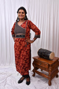 Beautiful Cotton Kurthi with Vorli Art Design Maroon Background & Mirror Work in Yoke