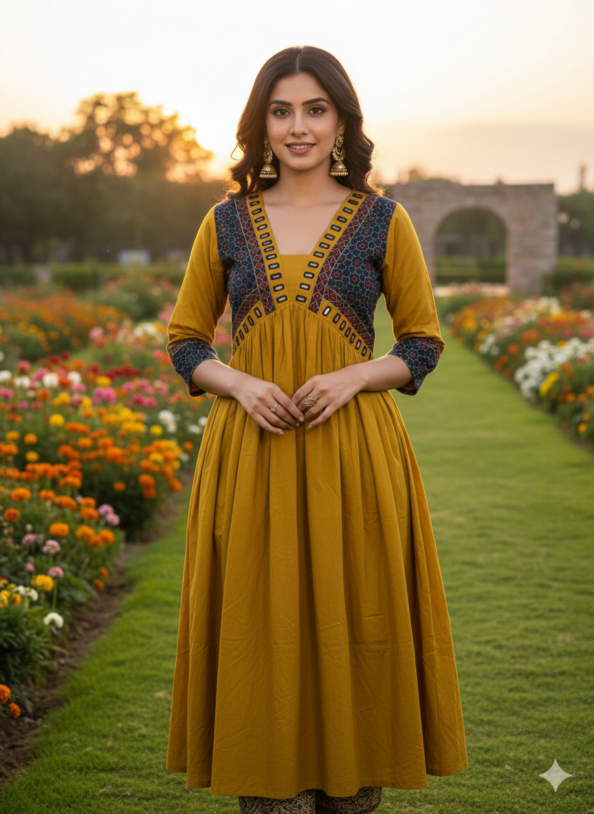 Cotton Kurthi in Aalia Cut with Beautiful Designs & Mirror Works