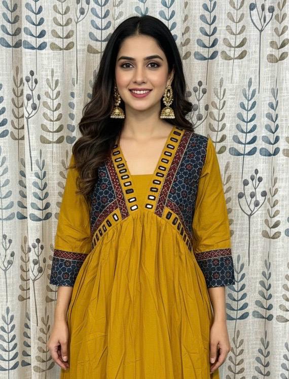 Cotton Kurthi in Aalia Cut with Beautiful Designs & Mirror Works