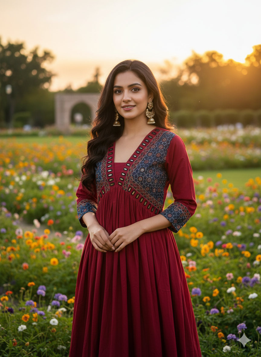 Cotton Kurthi in Aalia Cut with Beautiful Designs & Mirror Work