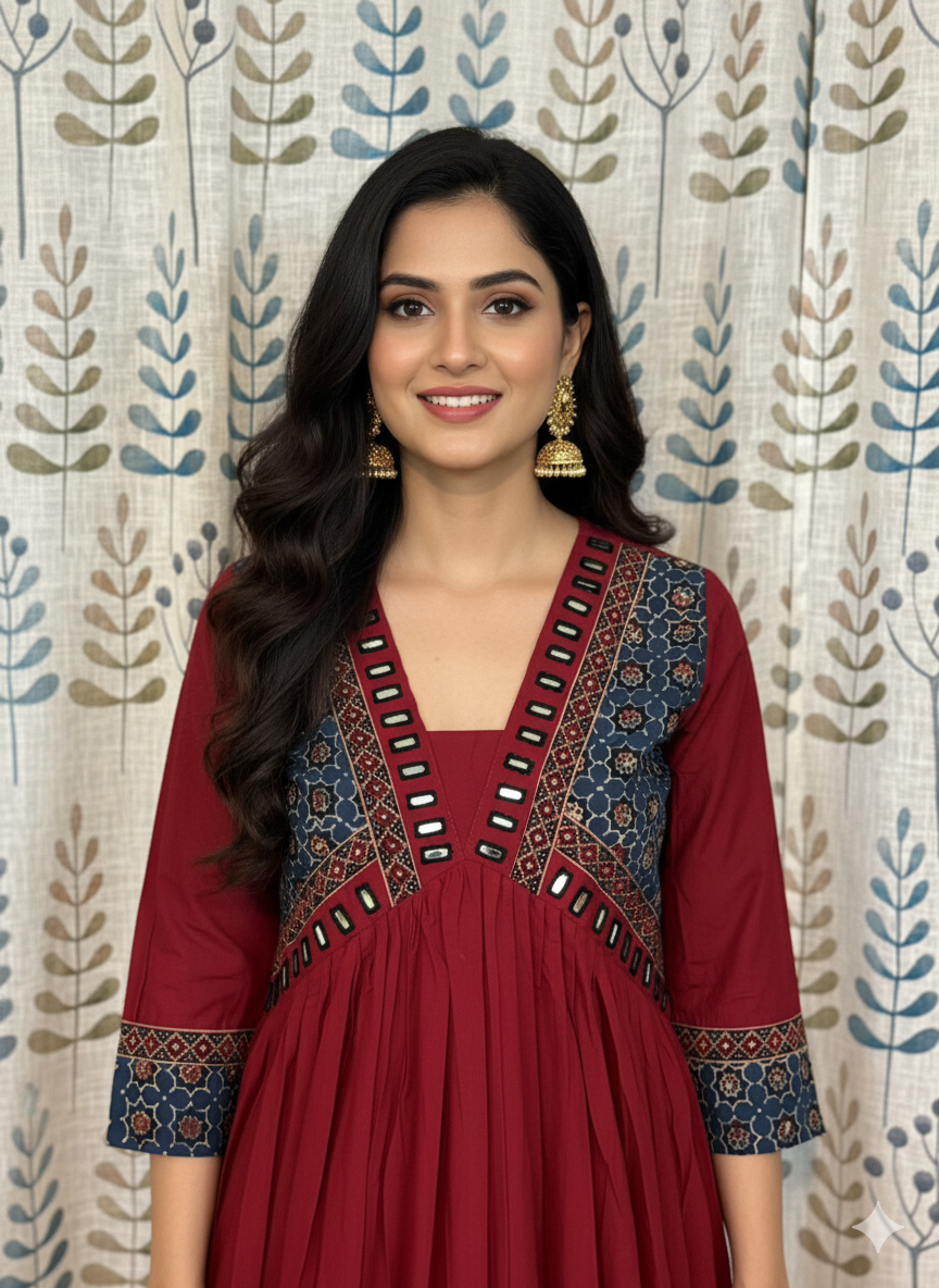 Cotton Kurthi in Aalia Cut with Beautiful Designs & Mirror Work