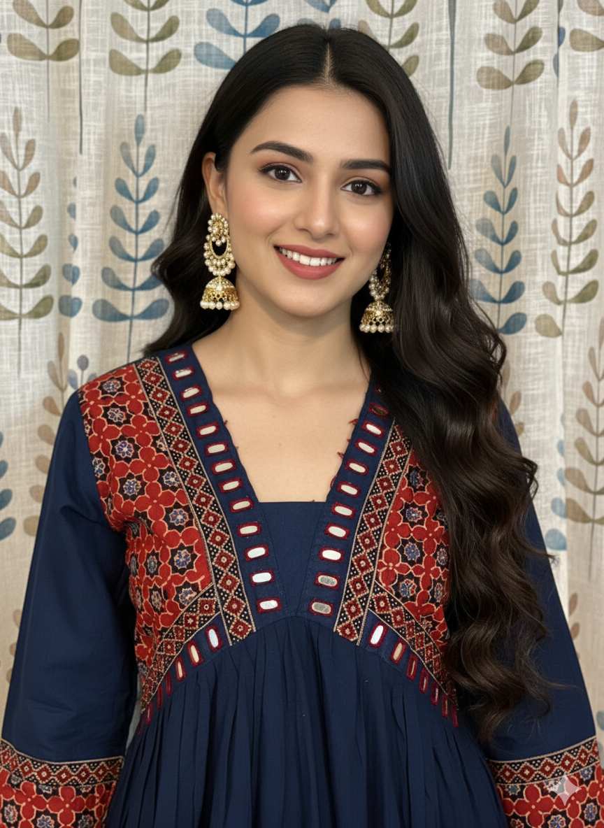 Cotton Kurthi in Aalia Cut with Beautiful Design & Mirror Works