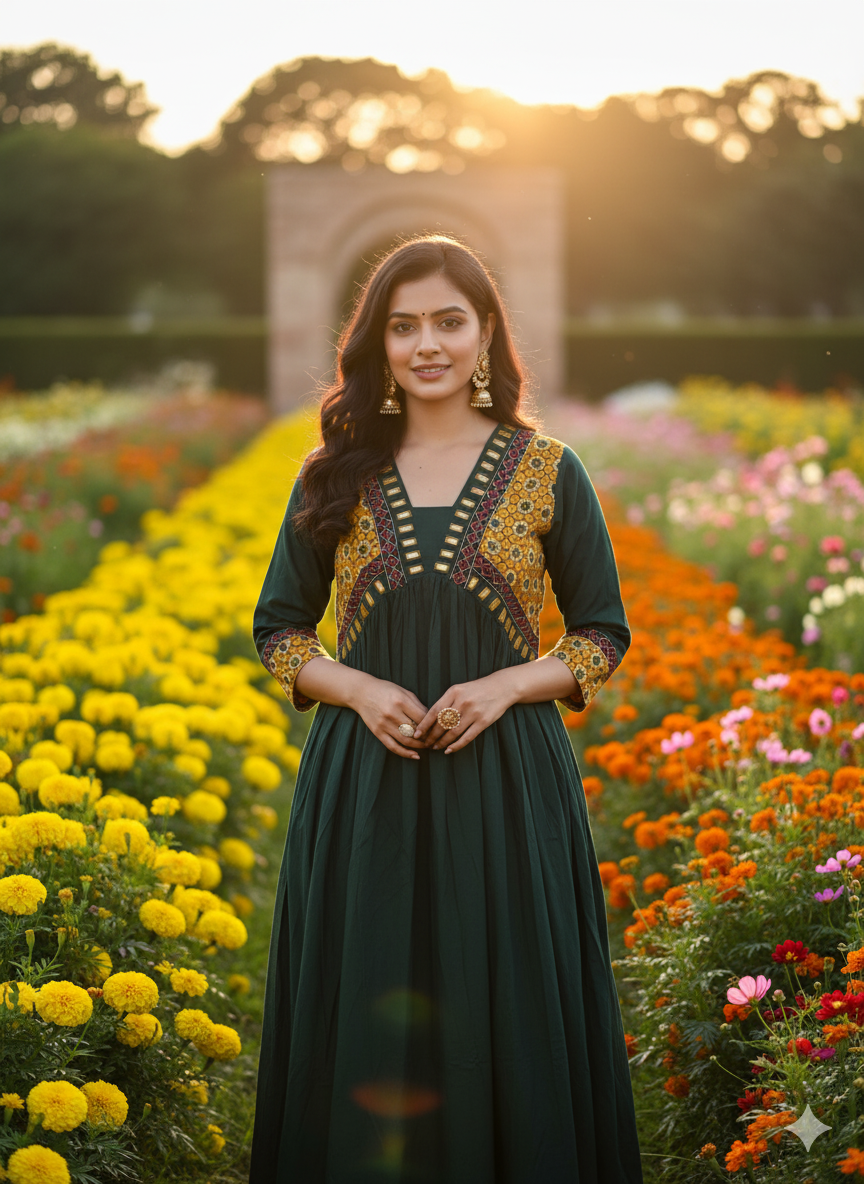 Cotton Kurthi in Aalia Cut with Beautiful Design & Mirror Work