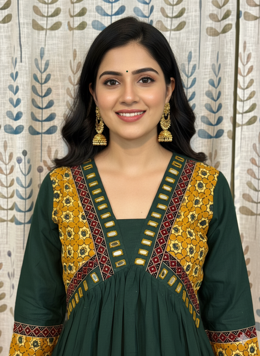 Cotton Kurthi in Aalia Cut with Beautiful Design & Mirror Work