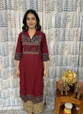 Elegant Cotton Collared Kurthi with Beautiful Ajarak Prints & Mirror Work in Yoke.