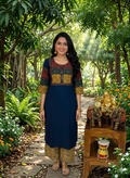 Elegant Cotton Kurthi with Beautiful Ajarak Prints, Mirror Work in Yoke & Sleeve