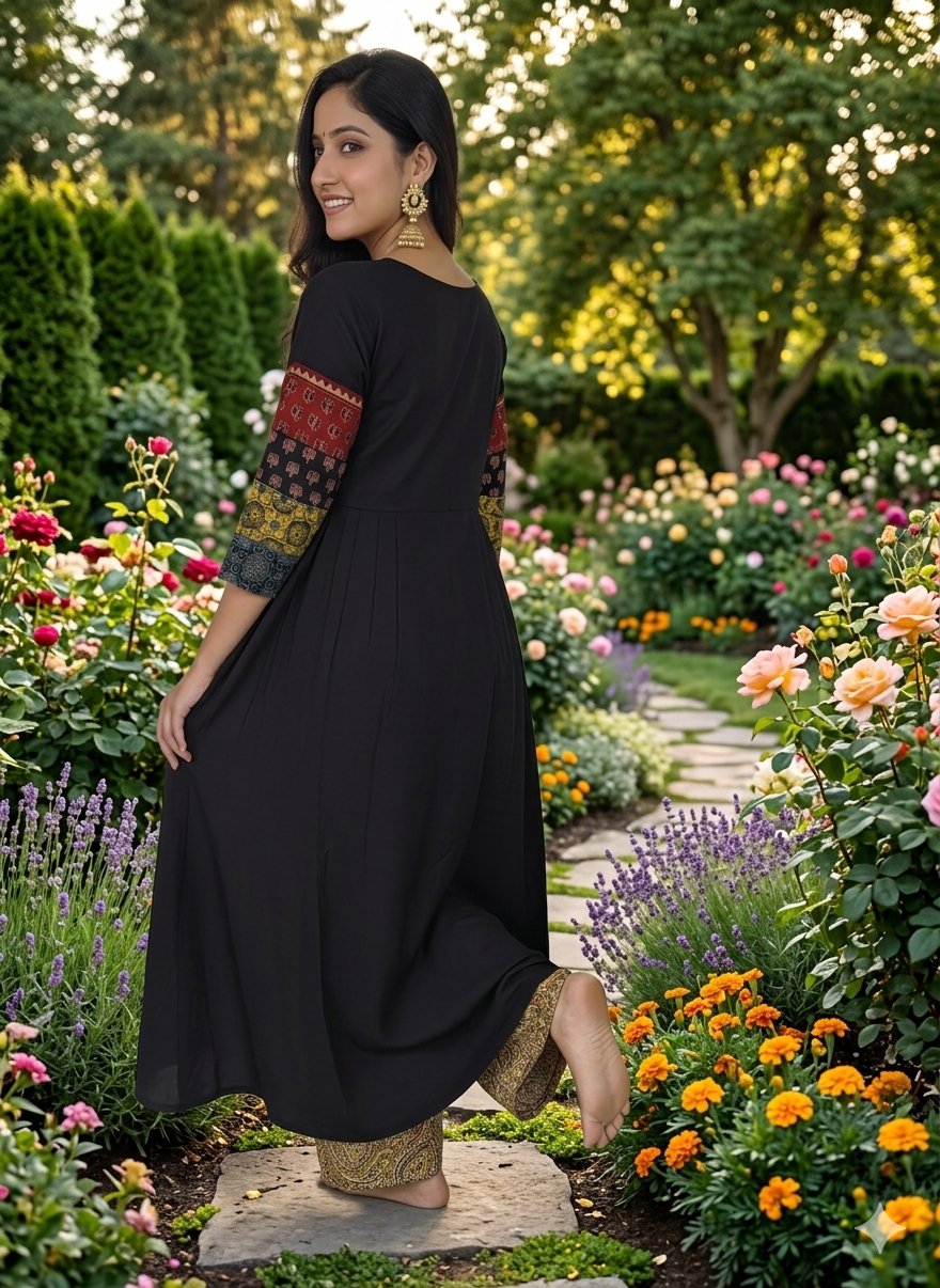 Beautiful Cotton Kurthi with Ajarak Print in Yoke & Sleeve