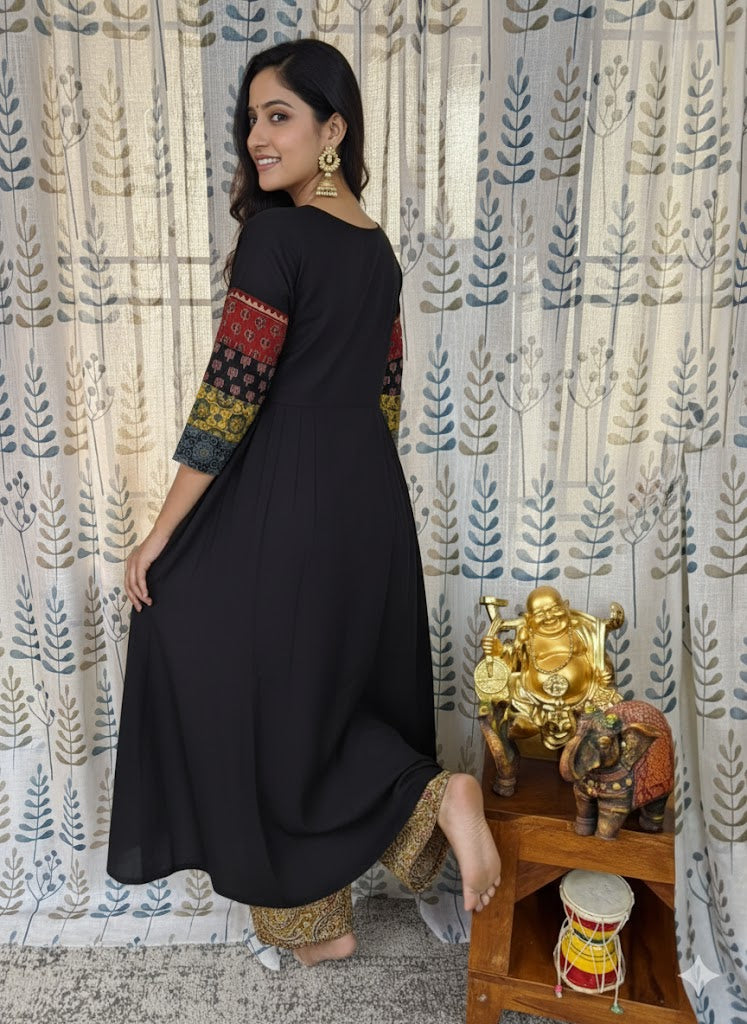 Beautiful Cotton Kurthi with Ajarak Print in Yoke & Sleeve