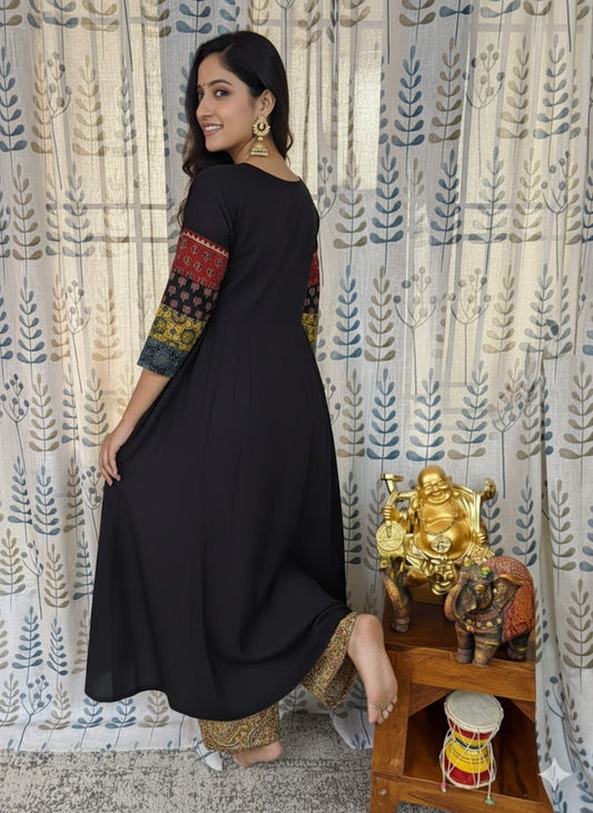 Beautiful Cotton Kurthi with Ajarak Print in Yoke & Sleeve