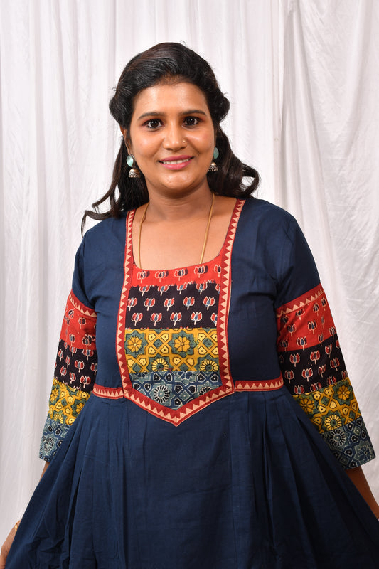 Beautiful Cotton Kurthi with Ajarak Print in Yoke & Sleeves