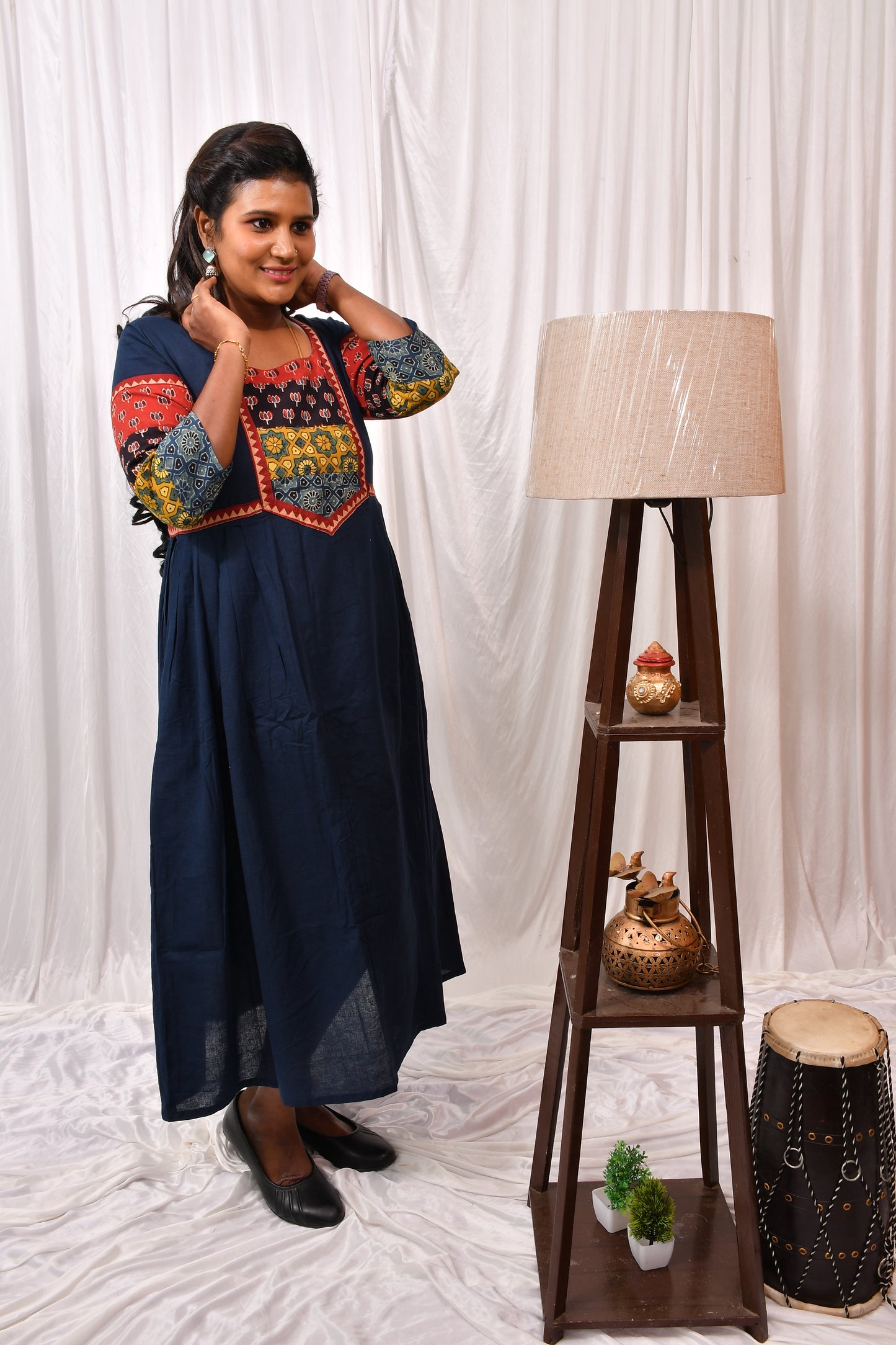 Beautiful Cotton Kurthi with Ajarak Print in Yoke & Sleeves